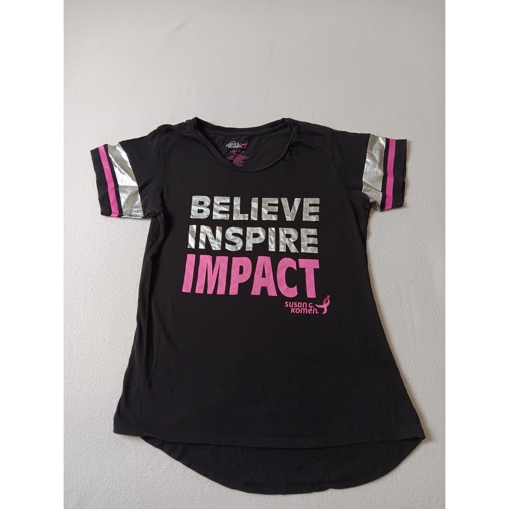 Susan‎ G Komen Breast Cancer Awareness Graphic Tee Black Pink Silver Size M